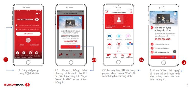 Các bước mở thẻ tín dụng ngân hàng Techcombank qua F@st Mobile.