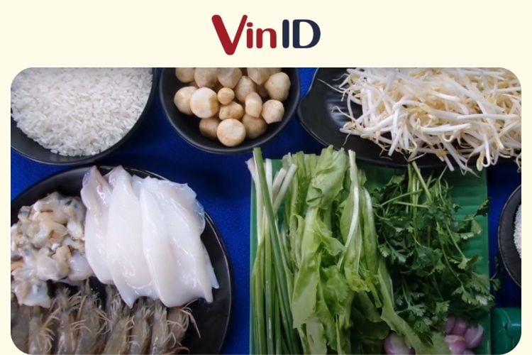 Nguyên liệu tươi ngon dùng để nấu món cháo hải sản thập cẩm 