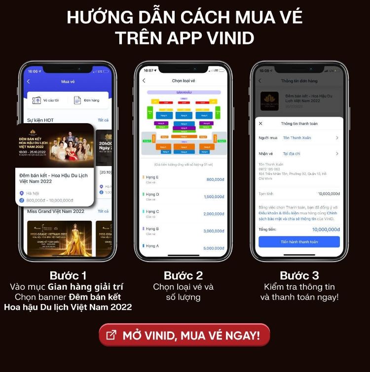 Truy cập vào app VinID để tìm kiếm vé bán kết Hoa hậu Du lịch Việt Nam 
