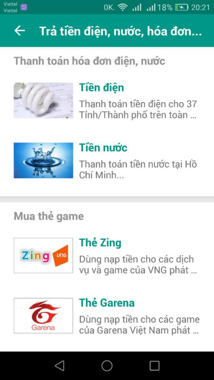 Chọn Tiền nước.