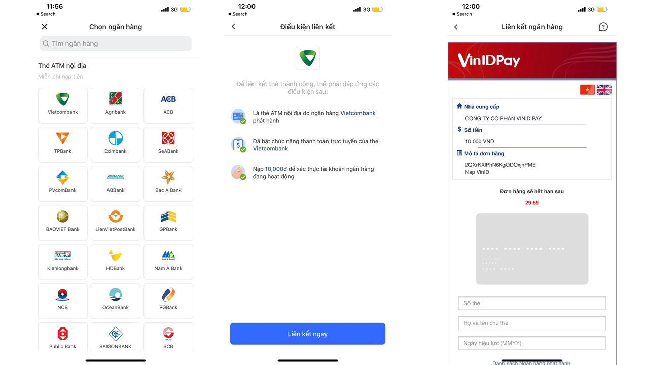Kích hoạt ví bằng liên kết thẻ ATM nội địa qua Napas