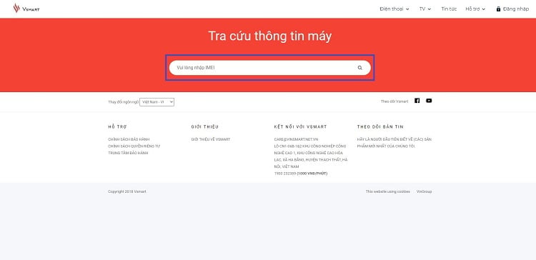 cách kiểm tra bảo hành Vsmart trên website