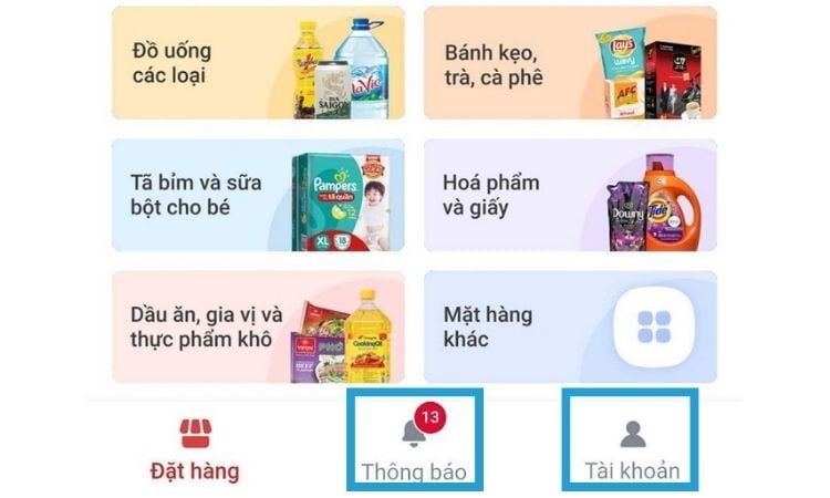 Tính năng thông báo và tài khoản trên app VinShop