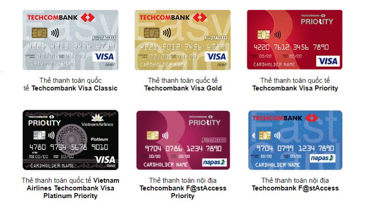 Các loại thẻ thanh toán giao dịch của Techcombank.