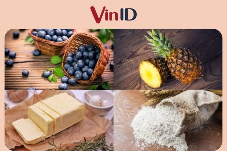 Nguyên liệu làm bánh dứa nhân việt quất có thể mua tại hệ thống siêu thị Winmart/WinMart+ hoặc app VinID