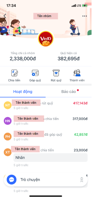 Tính năng chia tiền nhóm