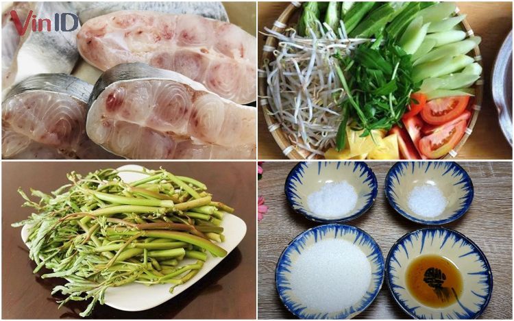Nguyên liệu để nấu nướng canh chua cá chui rúc rau xanh nhút