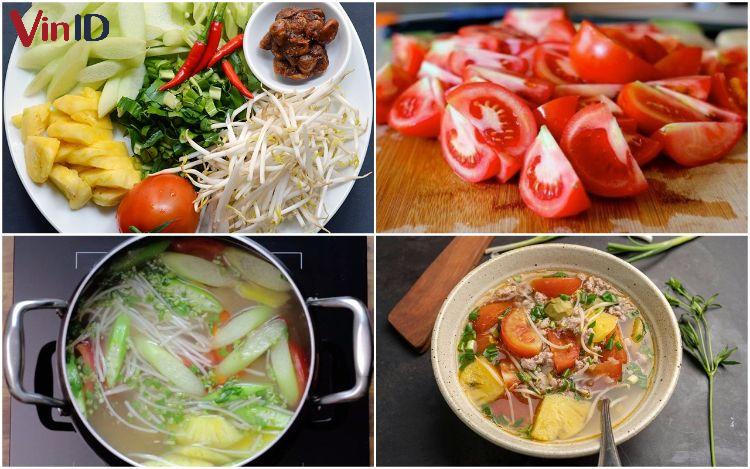 Các bước nấu canh chua thịt băm.