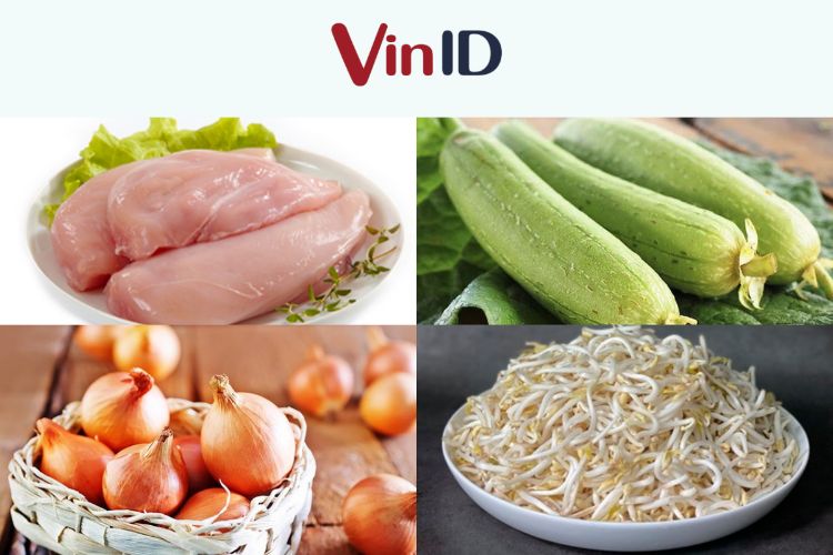 Nguyên liệu làm ức gà xào giá đỗ đã được chuẩn bị đầy đủ