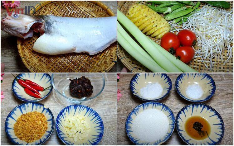 Nguyên liệu để nấu nướng canh chua cá chui rúc bạc hà
