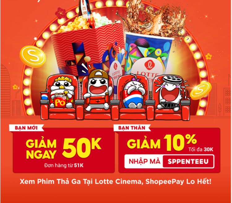 Thanh toán qua app Shopee Pay nhận ngay E Voucher Lotte Cinema giảm đến 50K