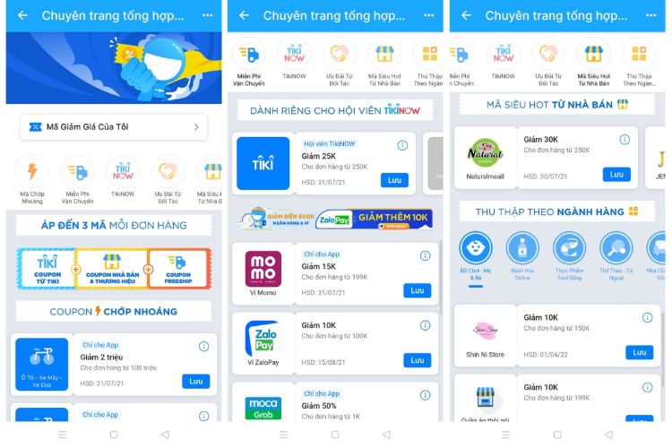 Mã giảm giá trên app Tiki