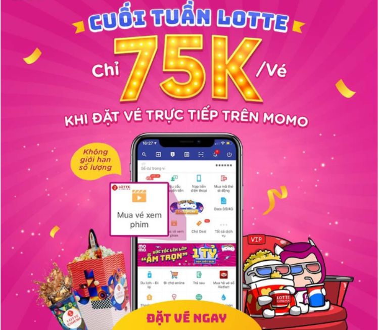 Mua vé xem phim tại rạp Lotte Cinema với giá 75K khi thanh toán qua ví Momo