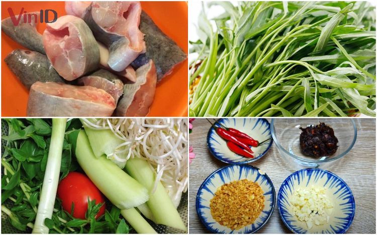 Nguyên liệu để nấu canh chua cá hú rau muống