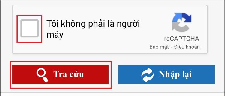 Nhấn vào ô trống để xác nhận CAPTCHA