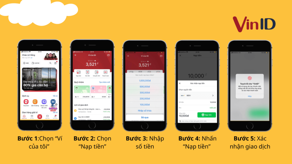 Các bước nạp tiền vào VinID