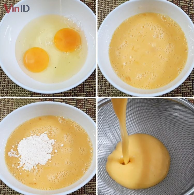 Đánh tan trứng cùng bột bánh mì