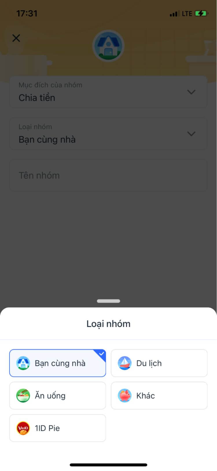 Chọn loại nhóm chi tiêu