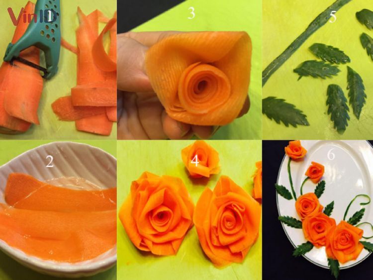 Cách tỉa hoa cà rốt hình hoa hồng