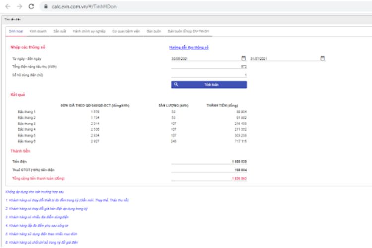 TínTổng số tiền điện phải đóng từ 30/06/2021 - 31/07/2021 tính theo website CMIS 3.0 của EVNh tiền điện