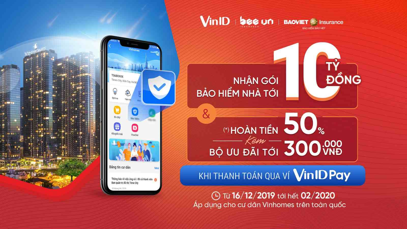Cư dân ơi! Mua gói bảo hiểm Vinhomes và nhận ưu đãi ngay trên app VinID.