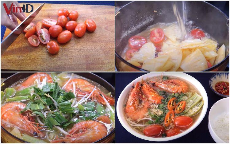 Các bước nấu nướng canh chua tôm.