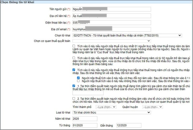 Điền thông tin vào mẫu khai trực tuyến