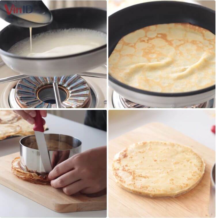 Vỏ bánh crepe mỏng, thơm, mùi bơ lạt thơm phức