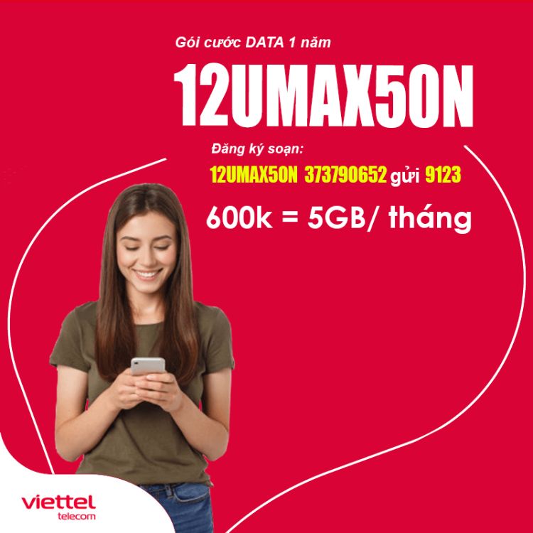 Gói Data 4G Viettel 12UMAX50N