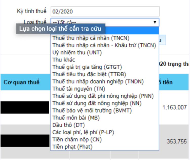 Bảng thông tin cần tra cứu