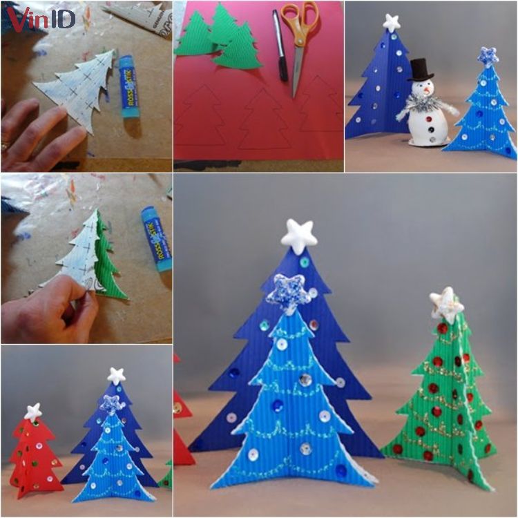 Cách làm cây thông Noel bằng giấy màu siêu đơn giản