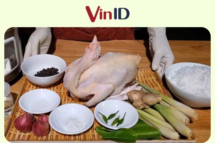 Nguyên liệu làm món gà hấp muối, sả, ớt 