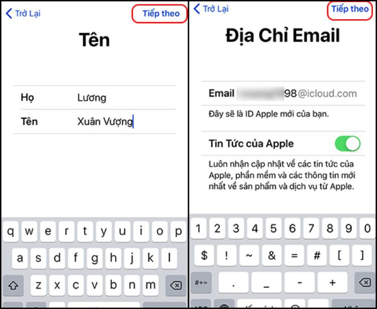 Điền thông tin hiển thị & địa chỉ email