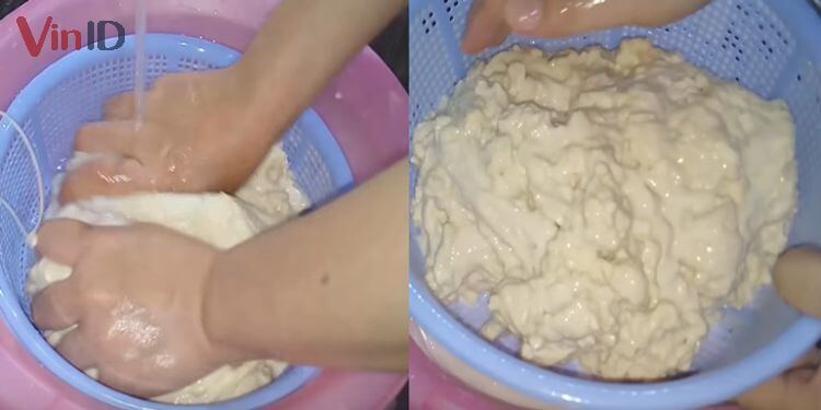 Rửa bột mì căn đến khi thấy nước hơi trong là được 