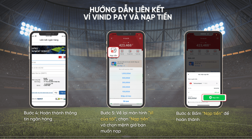Quy trình liên kết ví VinID Pay và nạp tiền để Mua vé Trận Giao hữu Quốc tế Việt Nam - Borussia Dortmund