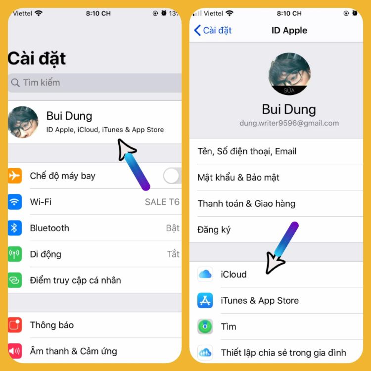 Truy cập vào tài khoản Icloud