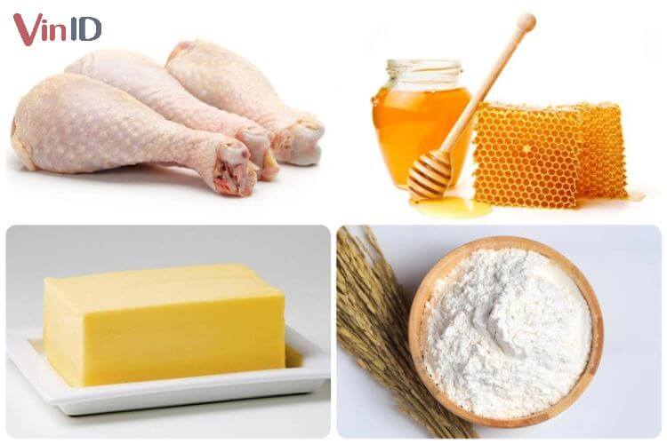Các nguyên liệu cần thiết để làm nên món gà chiên mật ong bơ tỏi