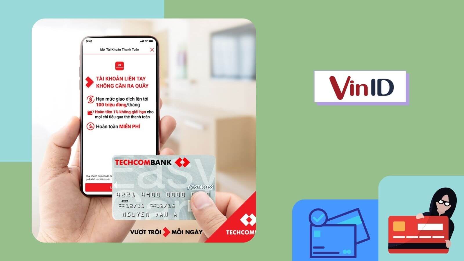 Thẻ Techcombank online là lựa chọn tuyệt vời nhất dành cho những người muốn sở hữu một thẻ được bảo mật tốt nhất và cung cấp nhiều tiện ích hỗ trợ cho các hoạt động tài chính của mình. Hãy cùng khám phá những lợi ích đến từ thẻ Techcombank online qua hình ảnh đặc trưng.