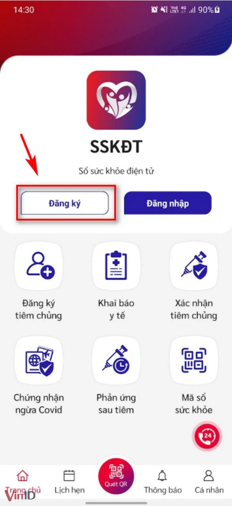 Đăng ký Sổ sức khỏe điện tử trên Android