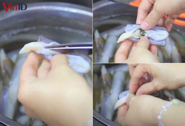 Sơ chế ốc móng tay( đây là bước cắt ruột ốc)