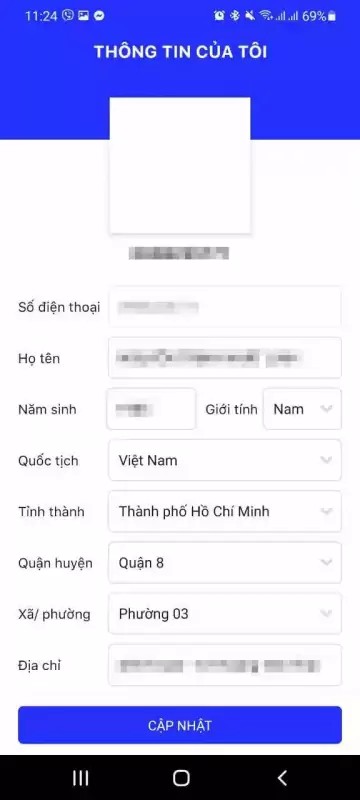 Hệ thống sẽ hiển thị thông tin cá nhân của bạn