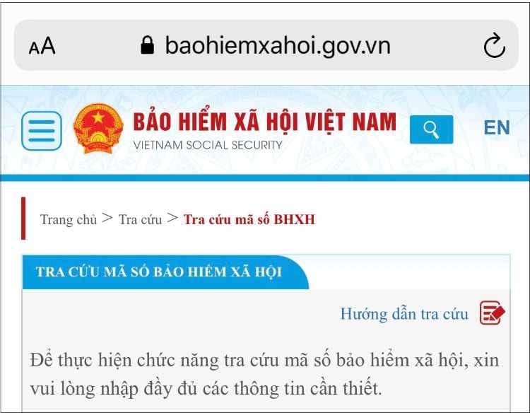Website của Cổng thông tin điện tử BHXH Việt Nam